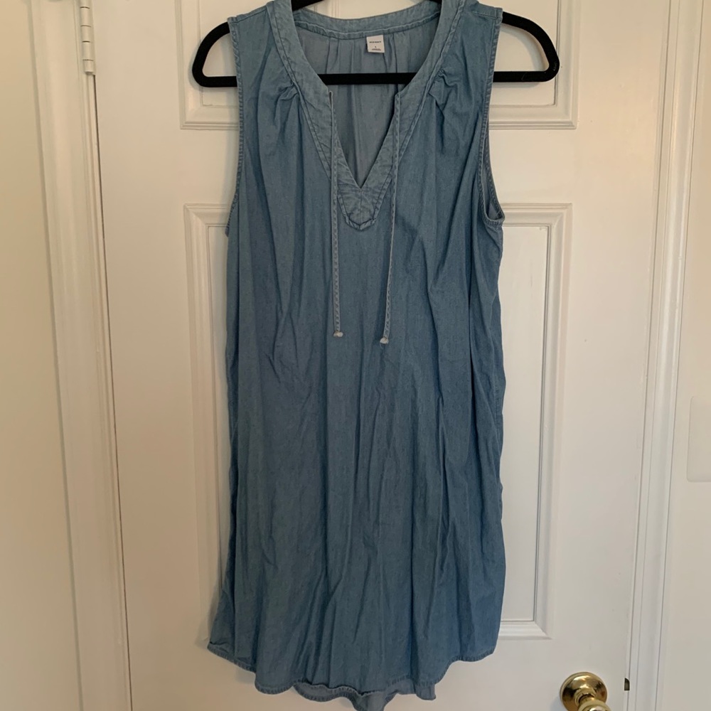 Denim dress.